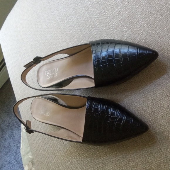 Franco Sarto Black Croc Slingback Block Heels – Women’s Size 11 - Picture 1 of 4